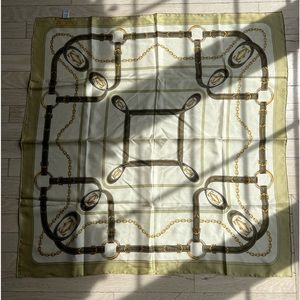 Cartier Large Scarf Logo Belt Chain Pattern Brown Gold 85x85cm Silk Vintage VTG